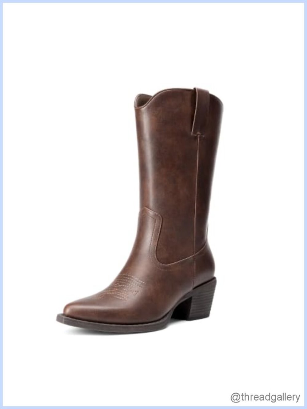 Women's Faux Leather Western Cowboy Boots Mid-Calf Square Toe